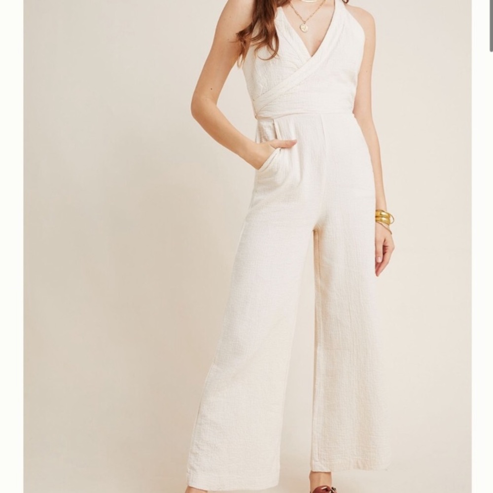Cream Anthropologie Jumpsuit